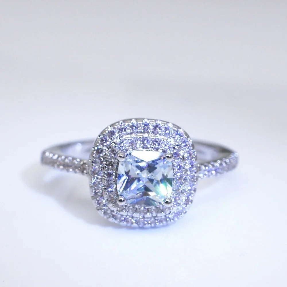 NEW 925 Sterling Silver Diamond Double Halo Ring